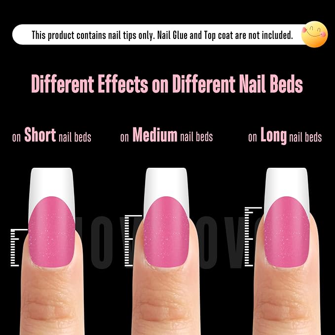 NOVO OVO White French Tip Square Nail Tips Press on ROSE PINK, Extra Thick Medium Soft Gel Fake Nail Acrylic Extension, Need Builder Gel Top Coat, No Glue Included, for Salon DIY x 15 Sizes 240 pcs