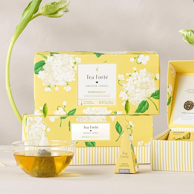 Tea Forte Tea Sampler, 20 Pyramid Infuser Bags, Premium Tea Gift Set | Hydrangea Tea Presentation Box, 4 of Each Blend, Individually Wrapped, Giftable Presentation Box for Tea Lovers