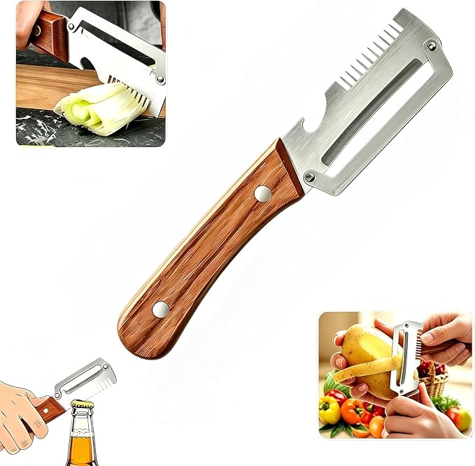 Premium Vegetable Peeler with Wooden Handle and Bottle Opener, Multi-Functional Vegetable Peeler for Kitchen, Kitchen Gadgets Tool for Fruit Pumpkin Peeling Potato Carrot Veggie Peeler (1)
