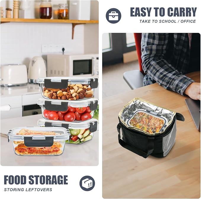 6pack 12oz Small Glass Meal Prep Containers with Airtight Lids | Perfect for Small Portions, Glass Food Storage Containers with Snap Lids, Freezer to Microwave Safe, Dishwasher Safe