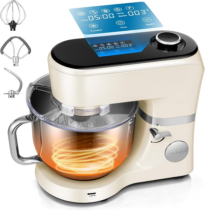 VIVOHOME Stand Mixer with Dough Proofing, 6-Quart Tilt-Head Mixer, White | One-Touch Programs, Adjustable Temperature & Time, Flex Edge Beater, Dough Hook, Whisk, Stainless Steel Bowl, Splash Guard