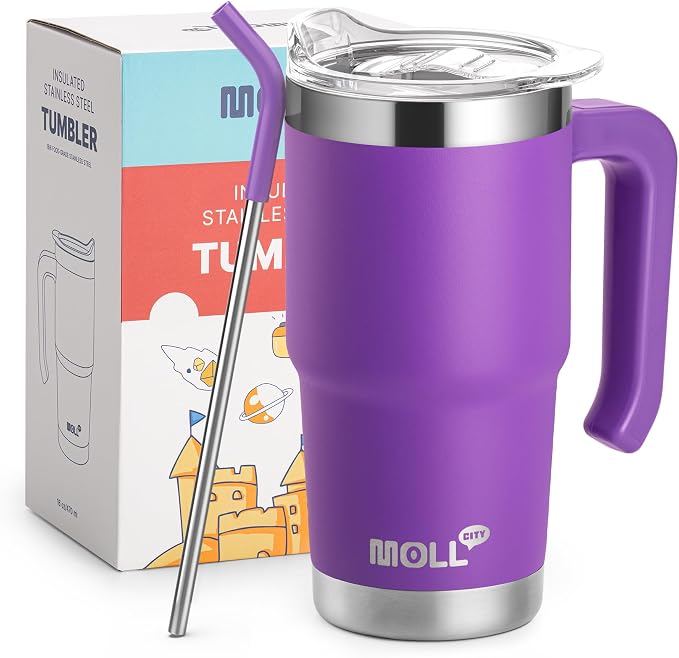 Kids 16 oz Tumbler with Handle, Stainless Steel Vacuum Insulated Water Cup | Premium Stainless Steel Double Wall Construction, Sweat-Free Body, Preserves Cold & Hot Drinks for Extended Hours