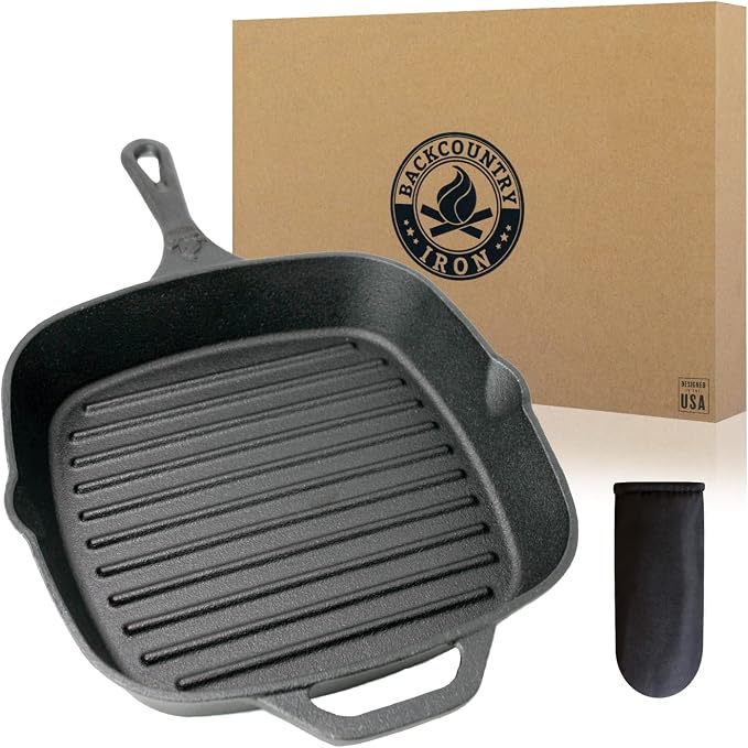 12 Inch Square Grill Pan Large Pre-Seasoned Cast Iron