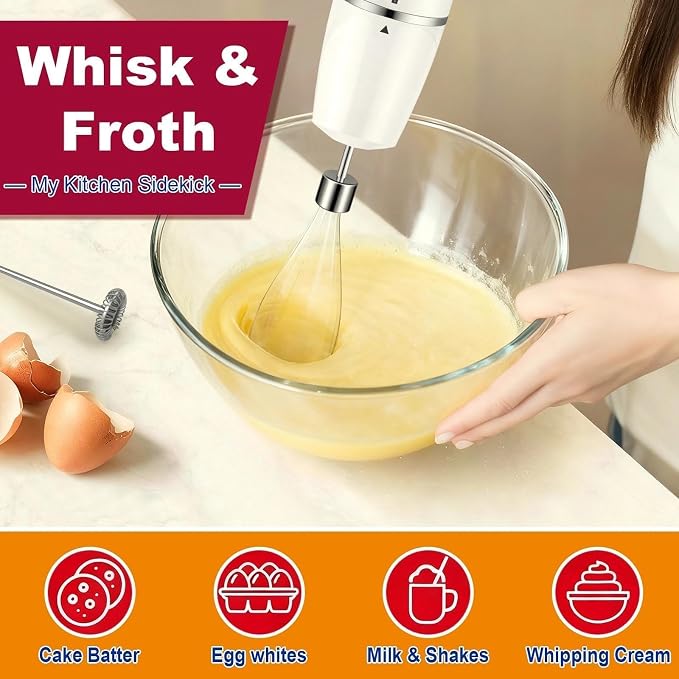 1100W 5-in-1 Immersion Handheld Blender White | 20 Speed Turbo Stick hand Blender with 15,500 RPM, Includes Whisk, Milk Frother, 500ml Chopper & 600ml BPA-Free Beaker