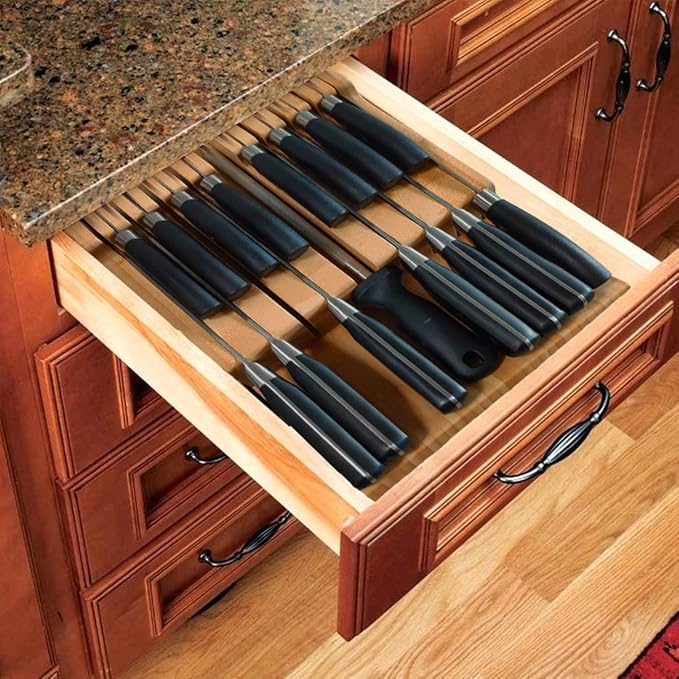 NIUXX Bamboo In-Drawer Knife Block Set for 16 Knives(Not Included), Large Kitchen Detachable Washable Cutlery Slot Organizer Storage Holder for Sharpening Steel and Cutter | Large Kitchen Detachable Washable Cutlery Slot Organizer Storage Holder for Sh...