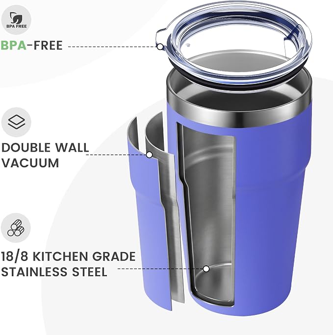 MEWAY 16oz Tumbler Double Wall Vacuum Insulated Travel Mug Bulk, Stainless Steel Tumblers with Lid, Powder Coated Coffee Cups for Cold & Hot Drinks (Purple,12 Pack)
