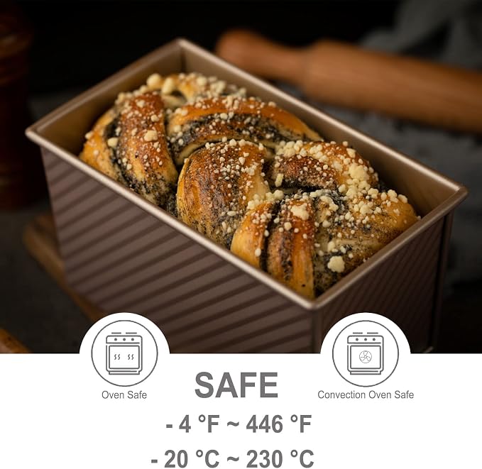 CHEFMADE Pullman Loaf Pan with Lid, 1Lb Dough Capacity Non-Stick Rectangle Corrugated Toast Box for Oven Baking 4" x 7.7"x 4.3"(Champagne Gold)