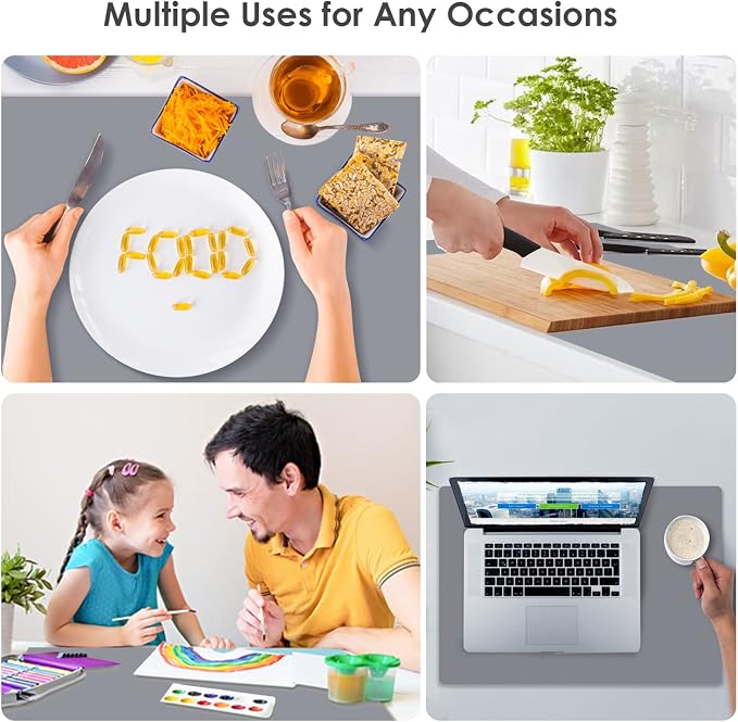 Extra Large Silicone Mats for Kitchen Counter, 27.6'' x16'' Silicone Placemats for Kids, Nonstick Nonskid Silicone Mat for Baking Crafts, Waterproof Heat Resistant Mat Coffee Mat, Dark Gray, 1Pcs