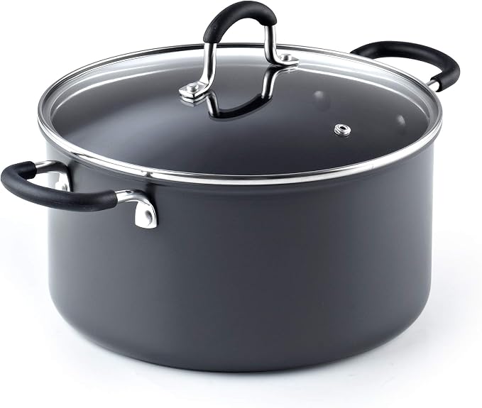 Cook N Home Professional Nonstick Stock Pot, Soup pot with Lid, Hard Anodized Soup Pot with Stay-Cool Handles, Cooking Pot for Seafood Boil, Crab, Pasta, Oven Safe, 6-Quart, Black