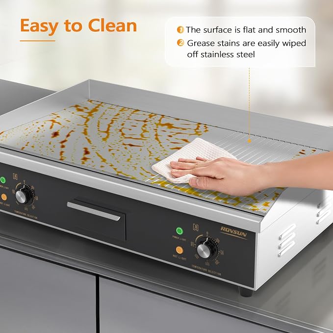 ROVSUN 26" Electric Griddle, Electric Countertop Half Flat Top Griddle, 3200W Grill Stainless Steel with Adjustable Temperature Control 122°F-572°F for Commercial Home Restaurant, Plug