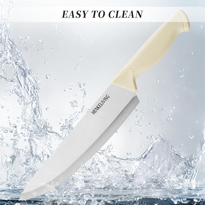 Knife Set, 6-Piece Kitchen Knife Set, German High Carbon Stainless Steel, Durable & Easy Clean Knife Block, Cream