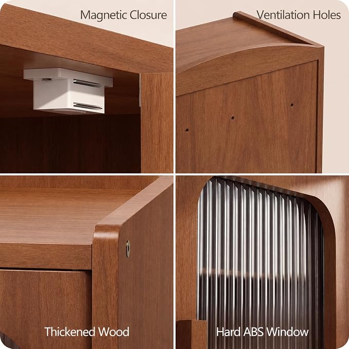 Solid Wood Bread Box, Kitchen Countertop Storage Cabinet | 2-Tier Large Capacity, Help Keep Sourdough Bread Fresh, Countertop Storage Organizer for Kitchen & Pantry, Walnut Brown