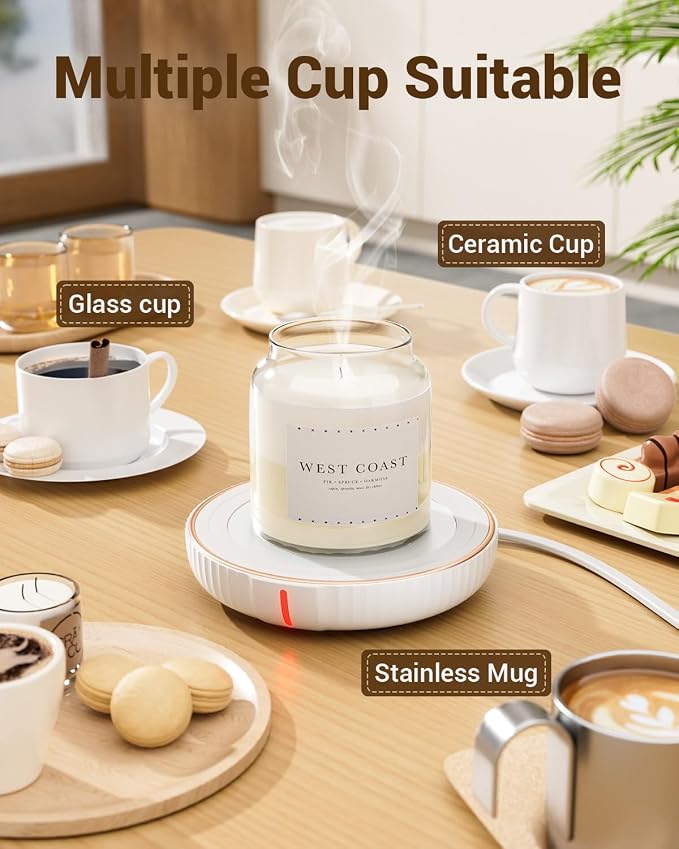 HouseGem Large Candle Warmer Plate - Coffee Cup Mug Warmer for Desk, Candle Melter, Electric Mug Heater for Beverages, Milk & Tea, Coffee Accessories Ideal Gifts Keep Cup Warm (White)