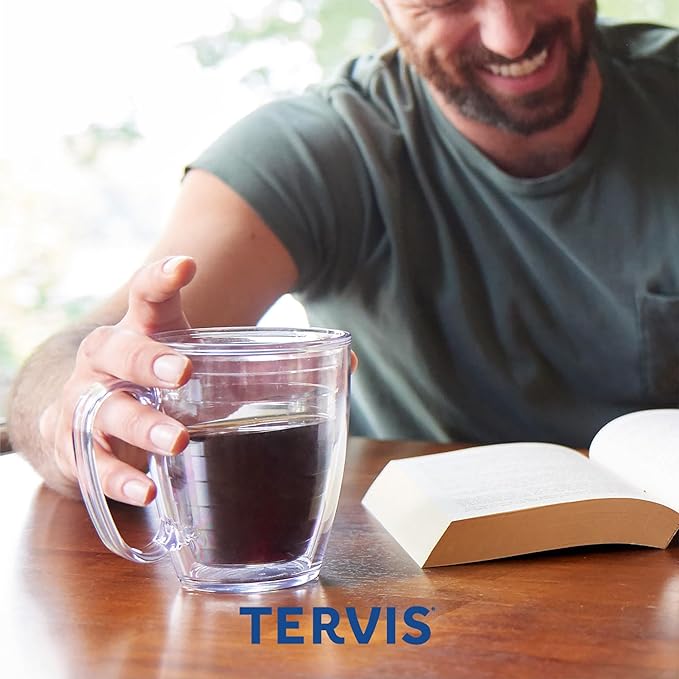 Tervis Clear & Colorful Tabletop Made in USA Double Walled Insulated Tumbler Travel Cup Keeps Drinks Cold & Hot, 16oz Mug, River Rock | Made in USA, Double-wall Insulated Keeps Coffee & Matcha Hot, Shatterproof, BPA-Free, Dishwasher Safe, Gifts under $25