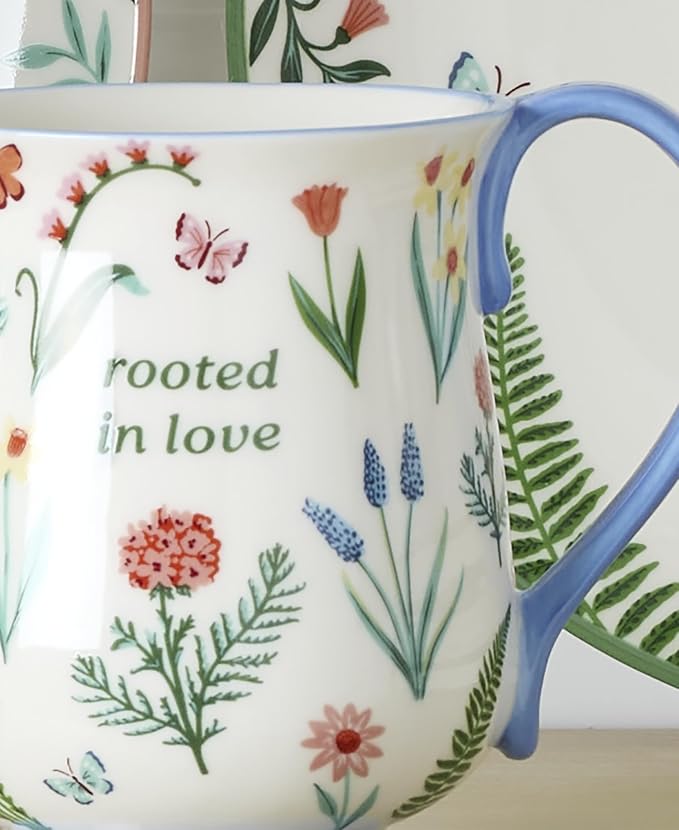 Oneida First Blooms Blue Porcelain Mug Set for 2, 12oz | dishwasher safe, microwave safe | floral design | coffee mug gift for coffee lovers | 4.13 inch, 12oz