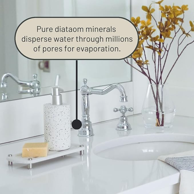 Premium White Squared Sink Caddy - Water-Absorbing Diatomaceous Earth Tray for Sink with, Elevated Stainless Steel Feet, Non-Toxic, Fast-Drying, Kitchen or Bathroom (Driftwood)