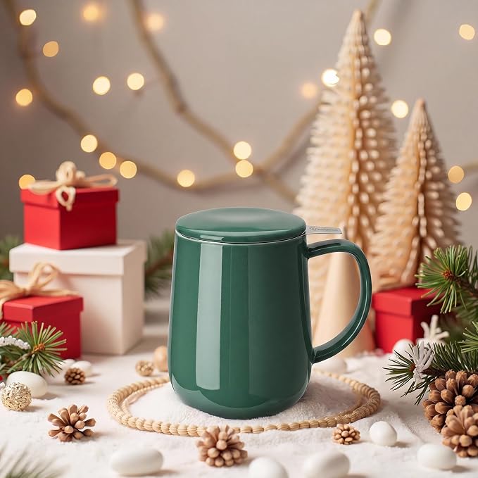 Sweese 20 OZ Porcelain Tea Mug with Infuser and Lid, Sage Green Tea Cup, Gifts for Tea Lover - Sage Green