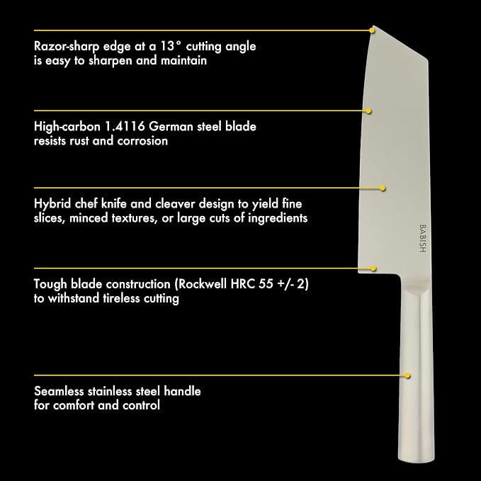 Babish 7.5-Inch Clef Knife – High-Carbon 1.4116 German Steel Kitchen Knife, Chef & Cleaver Hybrid for Chopping, Slicing & Prep, Full-Tang, Razor Sharp, Ergonomic Design