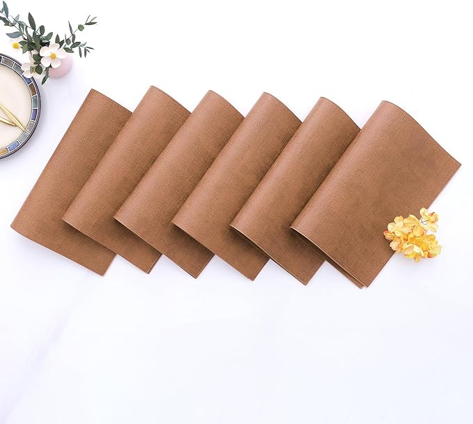 Homaxy PU Faux Leather Placemats for Dining Table, Set of 4, Brown | Waterproof Wipeable Washable Table Mats, Easy to Clean Anti-Slip Place Mats, 11.8" x 17"