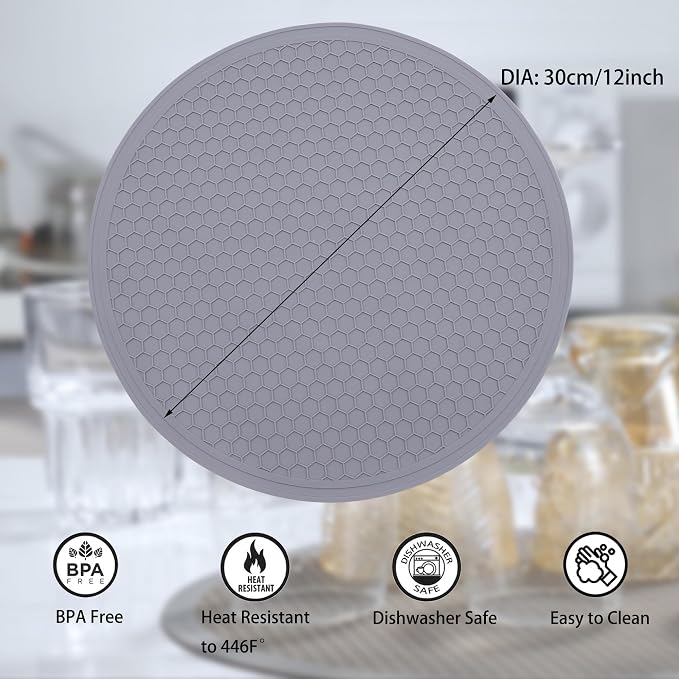 Silicone Microwave Mat - Round 12" x 12" - Set of 4 Heat Resistant Multifunctional Mat, Splatter Guard, Trivet, Hot Pad, Pot Holder