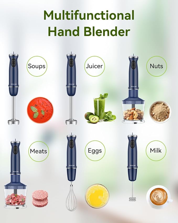 1000W 5 in 1 Immersion Blender Handheld BPA-Free 12 Speed Hand Mixer Stick | 304 Stainless Hand Blender, Mixing Beaker, Chopper, Whisk, Milk Frother, Soup, Smoothies, Baby Food, Sauce