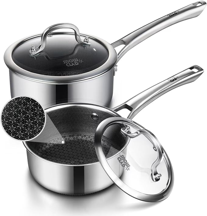 Sauce pan with lid,1.5 Quart & 2.5 Quart Hybrid Nonstick Pot set | Hybrid Stainless Steel Saucier cookware,non stick Pots PFOA Free,Works on Induction,Ceramic and Gas Cooktops
