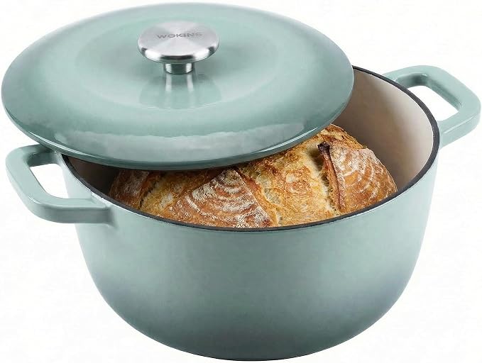 5QT Enameled Cast Iron Dutch Oven,Concave Self-Basting Lid,Green | Versatile,heavy-duty Large Dutch oven,PFAS-free,oven safe to 500°F,sourdough,braising/stews/roasting,Housewarming Gift(Jade)
