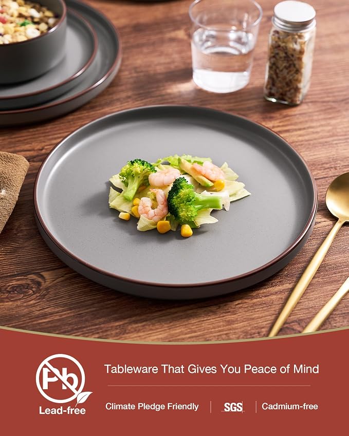 Famiware Nebula Ridge 12-Piece Stoneware Dinnerware Set, Dark Gray | Plates and Bowls for 4, Warm Hand-Painted Rims, Microwave and Dishwasher Safe, Daily Essentials