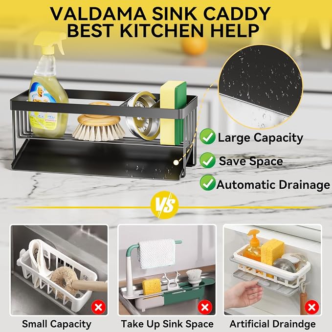 Kitchen Sink Caddy Organizer for Kitchen Countertop Organizers Black | 304 Stainless Steel, Removable Drip Tray, Home Decor Accessories