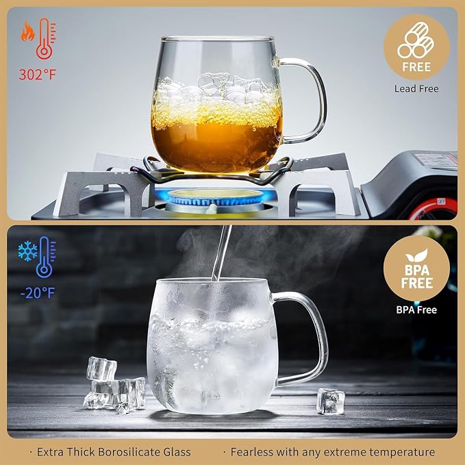 DOPUDO Large Glass Tea Cup, 34 oz Borosilicate Glass Tea Mug with Infuser and Lid, 1000ML Clear Tea Cups for Brewing Scented Tea and Tea Bag.