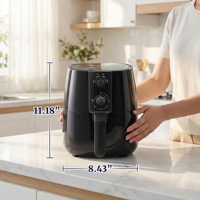 Elite Gourmet EAF4617 Digital Hot Air Fryer, Oil-Less, 1350W, 4Qt, Black | Healthy Cooker, Timer & Temperature Controls