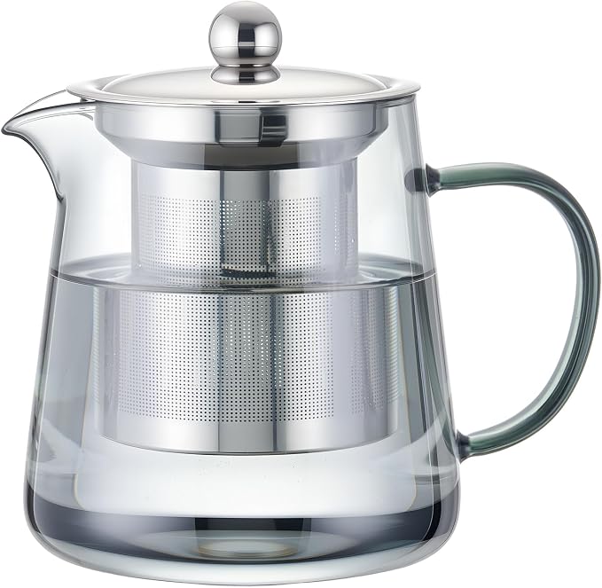 PARACITY Clear Teapot, Glass Kettle with Infuser, Tea Maker, 18.6 oz, Black | 550 ml borosilicate stovetop tea brewer with removable 18/8 steel strainer for loose leaf, blooming tea, fruit tea or bags