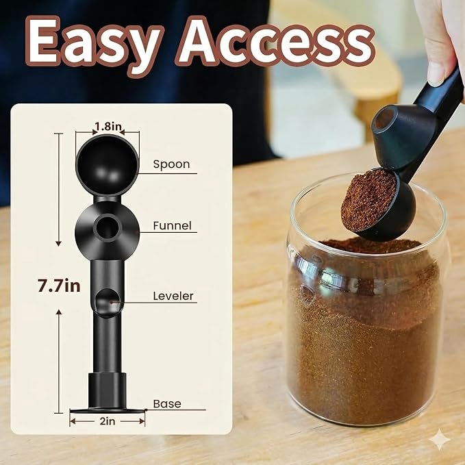 Coffee Scoop with Funnel for Ground Coffee, Protein Powder & Tea, 2 Tbsp | Mess-Free Scoop Funnel for Reusable K-Cup, Countertop Design for Home & Office, Handy Long Handle, Easy to Clean, 1-Pack