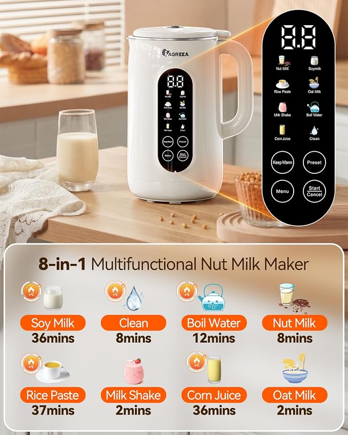 IAGREEA 10-in-1 Nut Milk Maker Machine, 42oz Soy Milk Blender | Large Capacity, No Soak/12H Delay/2H Keep Warm for Homemade Almond/Oat, Juice, Plant-Based & Dairy Free for Family & Party