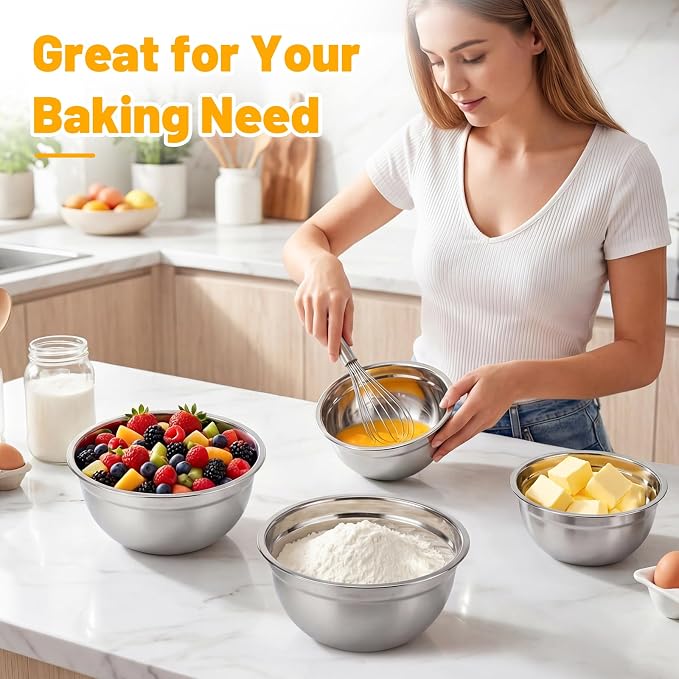 Beasea Mixing Bowls with Lids Set of 3, 1.5 QT Stackable Stainless Steel Mixing Bowls with Black Lids for Baking, Metal Nesting Bowl for Kitchen, Meal Prepping, Cooking and Serving