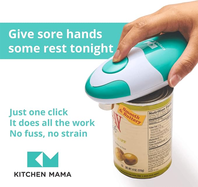 Kitchen Mama Auto Electric Can Opener, Teal | Automatic, Hands Free, Smooth Edge, Food-Safe, Battery Operated