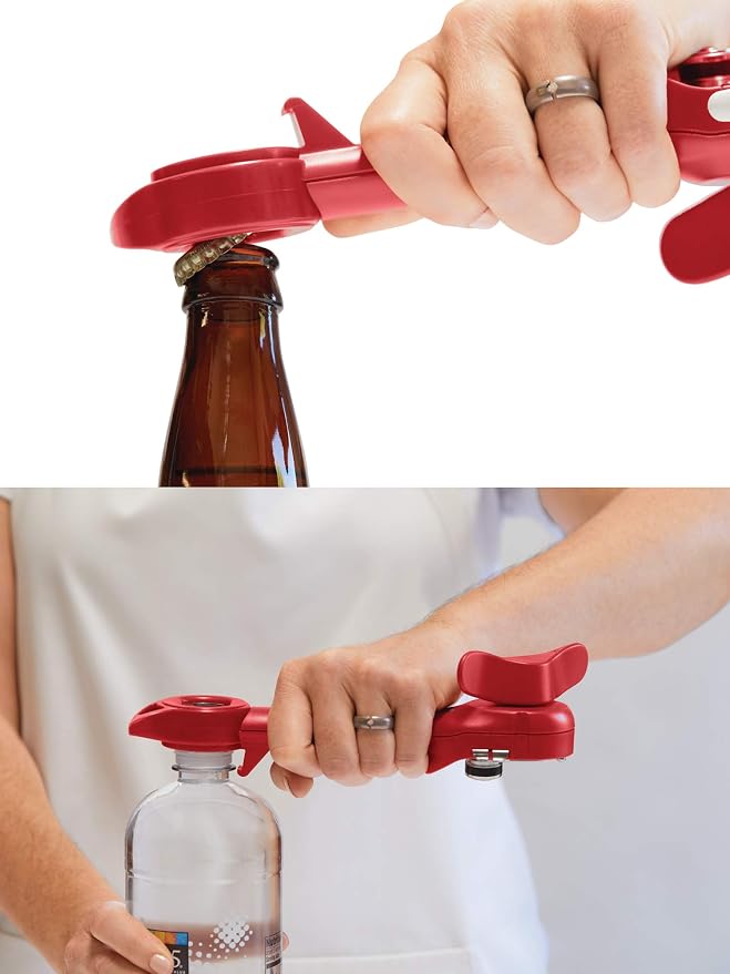 Kuhn Rikon Auto Safety Master Opener for Cans, Bottles and Jars, 9 x 2.75 inches, Red
