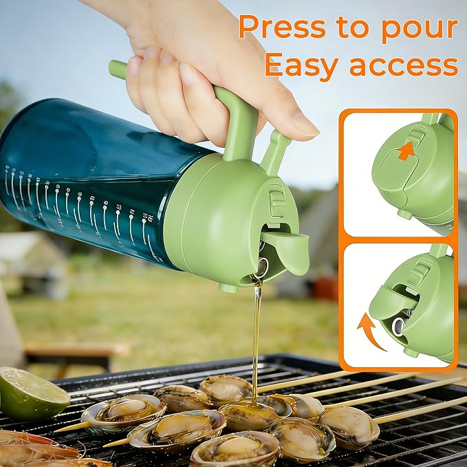 Glass Olive Oil Sprayer for Cooking (16oz/470ml), 2 in 1 Olive Oil Dispenser Bottle for Kitchen Gadgets and Air Fryer Accessories, Salad, BBQ (2-Pack, Blue Black Green)