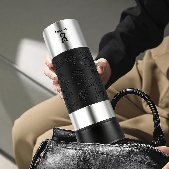 Travel Coffee Mug with 360°Lid, Travel Coffee Tumbler 16 oz Leak Proof, Stainless Steel Insulated Travel Mugs for Hot and Cold Spill Proof Leak Proof(Black)