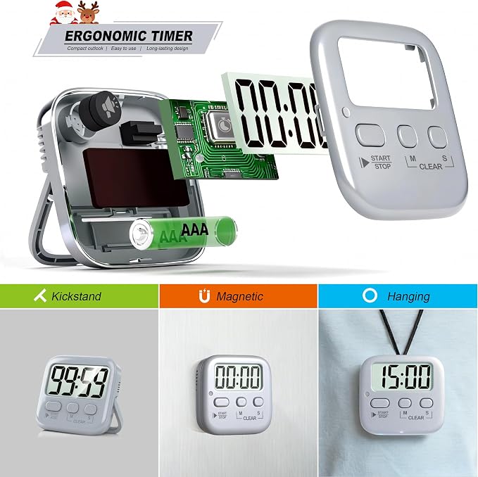2 Pack Digital Timer for Kids Classroom Kitchen Timers for Cooking | w/ Battery, Easy to View, Alarm, Mute Mode, Count Down/Up, Magnetic, Kickstand, Hanging, Classroom Timer for Teacher Supplies