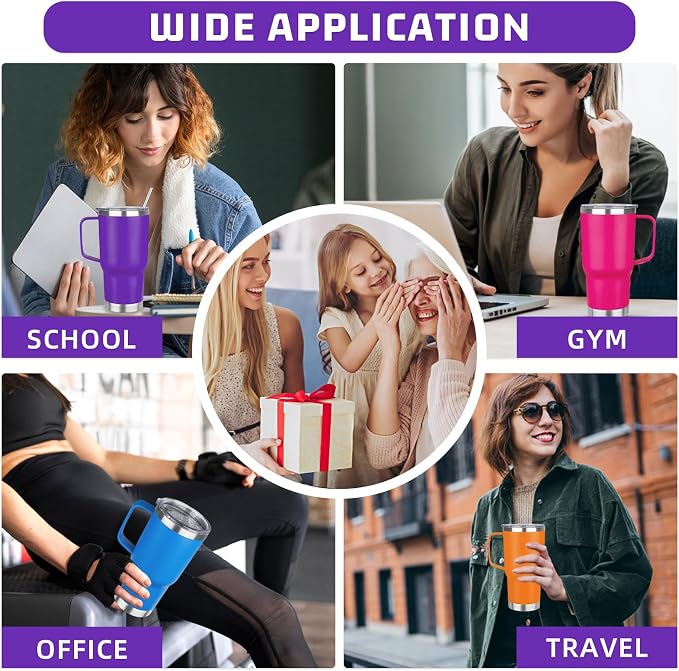20oz Stainless Steel Insulated Handle Tumbler, Leak Proof Travel Mug with Lid and Straw, Keeps Hot/Cold for 8/12 Hours, Set of 4