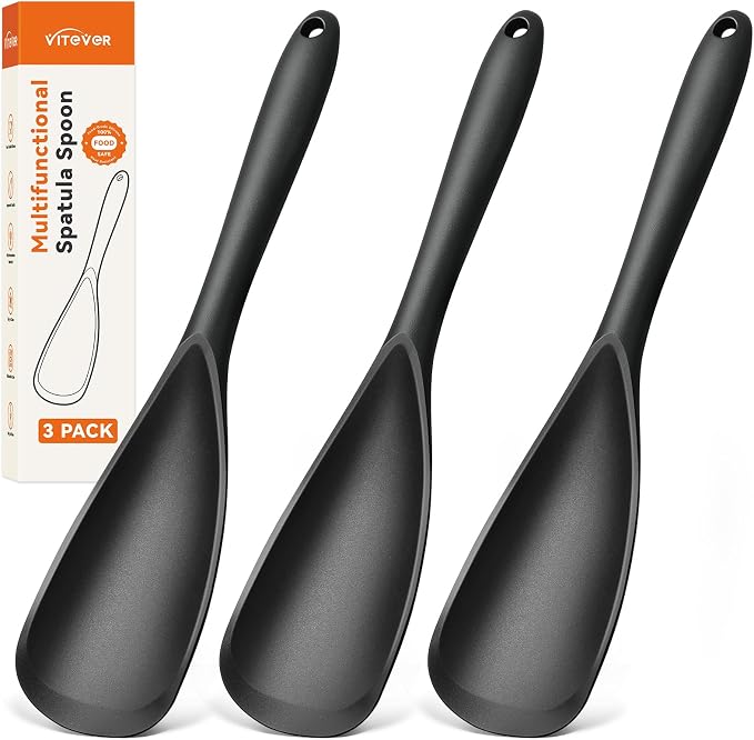3 PACK Silicone Cooking Spatula & Spoon for Nonstick Cookware | Multifunction Spoonula for Baking, Cooking, Serving, Mixing, Stirring, Scoop, Scrape - One-Piece Formed, Dishwasher Safe