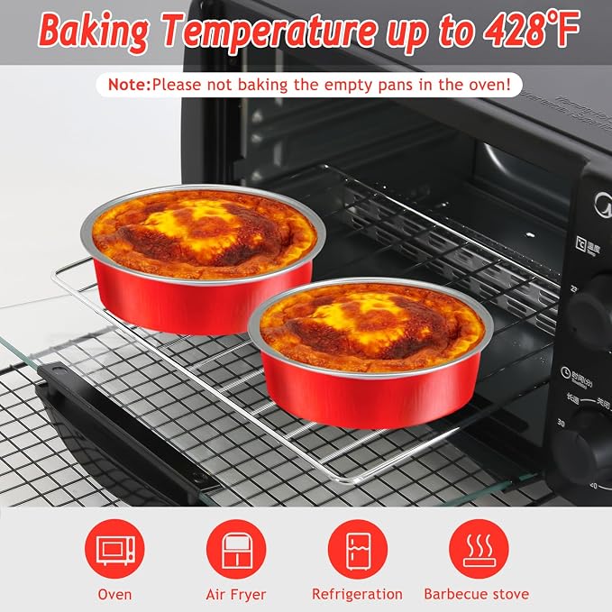 LNYZQUS 8oz Mini Pie Tins with Lids 50 Pack, 4 Inch Individual Cake Pans | Foil Disposable, Small Cake Tins, Mini Pie Containers, for Christmas Bake Sale Baking and Packaging, Red