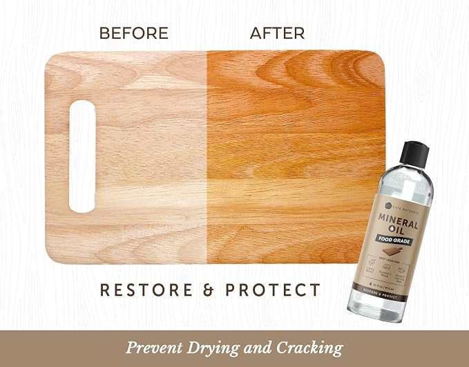 Kate Naturals Mineral Oil for Cutting Board 12oz with Wax Applicator | Food Grade & Food Safe Mineral Oil to Protect Wood on Cutting Boards, Butcher Block & Bamboo Boards
