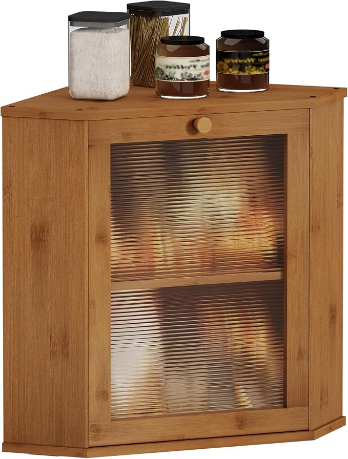 Bread Box for Kitchen Corner Countertop,Large Bread Basket (Brown, X-Large) | Double Layer Bamboo Bread Storage Container for Kitchen Countertop,Height Adjustable