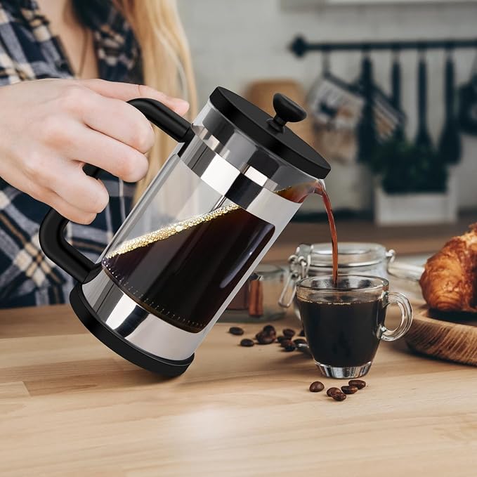 RAINBEAN French Press Coffee Maker 12 Oz, Mini Coffee Press 1 Cup, Single Serve French Press, With 3 Filterations, Heat Resistant Thickness Borosilicate Glass, Coffee Brewer Tea Press