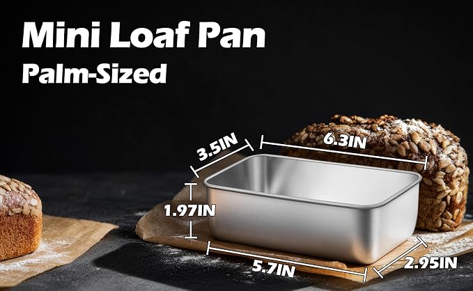 Leonyo 6.3x3.5IN Stainless Steel Mini Loaf Pans for Baking Bread, 6 Pack | Non-Toxic Small Mini Bread Loaf Pans Tins for Homemade Smaller Loaves Meatloaf Banana Brownies, Dishwasher Oven Safe