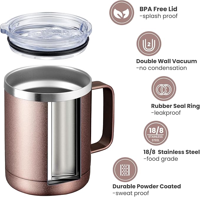 MEWAY 12oz Mix Color Mug With Handle 8 Pack Bulk,Stainless Steel Insulated Travel Tumblers With Sliding Lid,Double Wall Vacuum Camping Coffee Cup for Hot & Cold Drinks Tea (Mix,Set of 8)