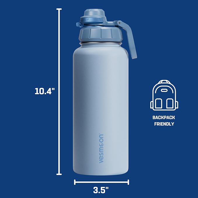 Vesmoon Vessence 32 Oz Stainless Steel Tea Infuser Bottle for Loose Leaf Tea, Water, Herbs, Fruits - Triple Layered Insulated, Leak Proof Bottle with Lid and Clip Handle - 24 Hours Hot/Cold