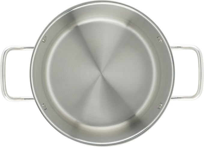 Winco Silver 8 qt Stainless Steel Stock Pot with Cover | Dishwasher safe, Heavy-duty, Tri-ply construction, Riveted handles, Wide base, Great for Stocks, Soups and Batch Cooking